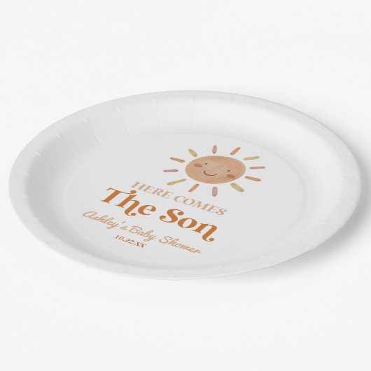 Hier komt het Son Boho Bohemian Retro Baby shower Papieren Bordje (Gekanteld)