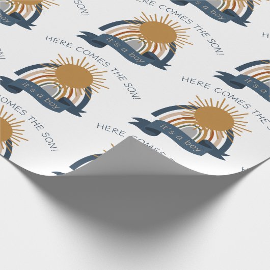 Hier komt het Son Boho Boy Baby shower Cadeaupapier (Hoek)