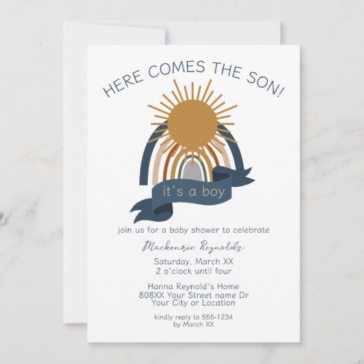 Hier komt het Son Boho Boy Baby shower Kaart (Voorkant)