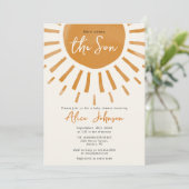 Hier komt het Son Boho Boy Photo Baby shower Kaart (Staand voorkant)