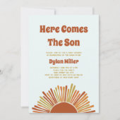 Hier komt het Son Boho Retro Boy Baby shower Kaart (Voorkant)
