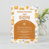 Hier komt het Son Boho Retro Boy Baby shower Kaart (Staand voorkant)