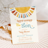 Hier komt het Son Boho Retro Boy Baby shower Kaart