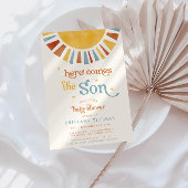 Hier komt het Son Boho Retro Boy Baby shower Kaart