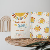 Hier komt het Son Boho Retro Boy Baby shower Kaart