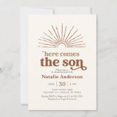 Hier komt het Son Boho Sunshine Baby shower Kaart (Voorkant)