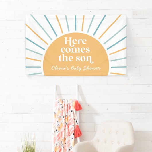 Hier komt het Son Boho Sunshine Baby shower Spandoek (Insitu)