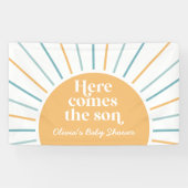 Hier komt het Son Boho Sunshine Baby shower Spandoek (Horizontaal)