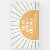 Hier komt het Son Boho Sunshine Baby shower Spandoek (Verticaal)