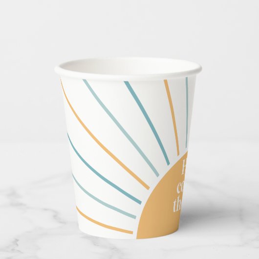 Hier komt het Son Boho Sunshine Blue Baby shower Papieren Bekers (Voorkant)