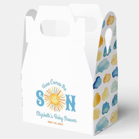 Hier komt het Son Boy Baby shower Bedankdoosjes (Geopend)