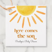 Hier komt het Son Boy Baby shower Bedankjes Labels (Voorkant)