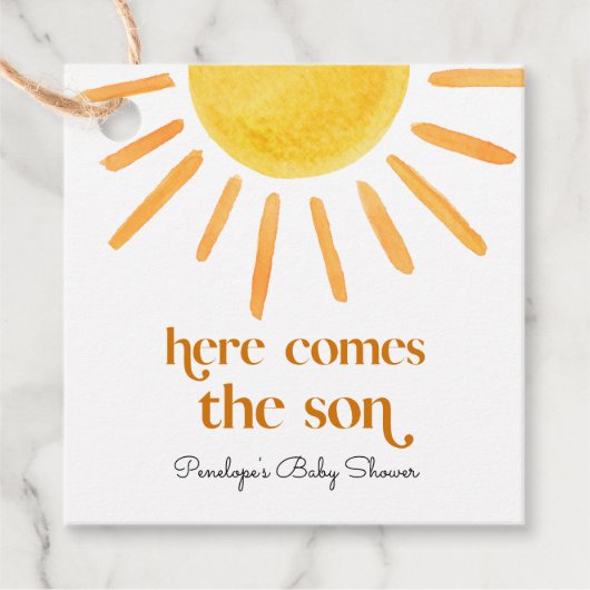 Hier komt het Son Boy Baby shower Bedankjes Labels (Voorkant)