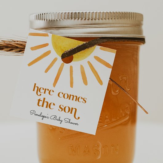 Hier komt het Son Boy Baby shower Bedankjes Labels