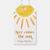 Hier komt het Son Boy Baby shower Cadeaulabel (Voorkant)