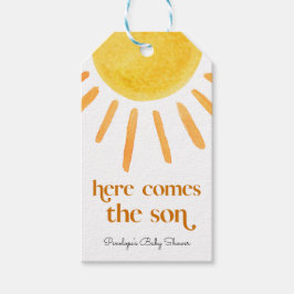 Hier komt het Son Boy Baby shower Cadeaulabel