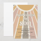 Hier komt het Son Boy Baby shower Kaart (Voorkant / Achterkant)