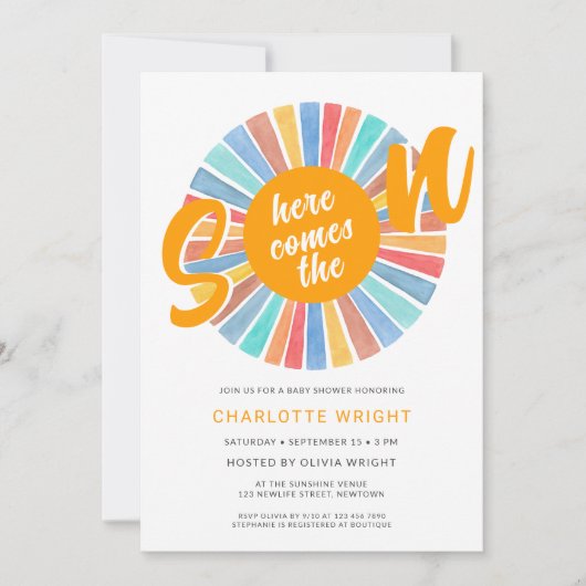 Hier komt het Son Boy Baby shower Kaart (Voorkant)