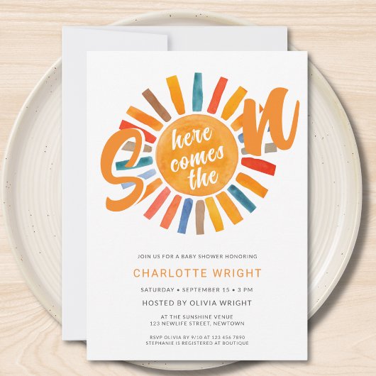 Hier komt het Son Boy Baby shower Kaart