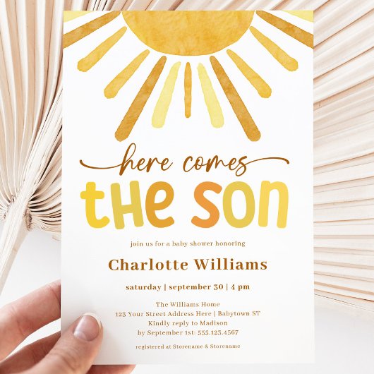 Hier komt het Son Boy Baby shower Kaart