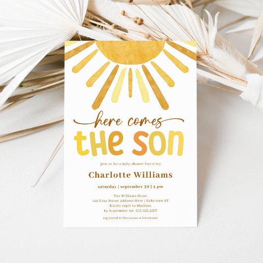 Hier komt het Son Boy Baby shower Kaart