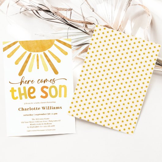 Hier komt het Son Boy Baby shower Kaart