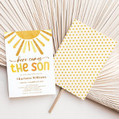 Hier komt het Son Boy Baby shower Kaart