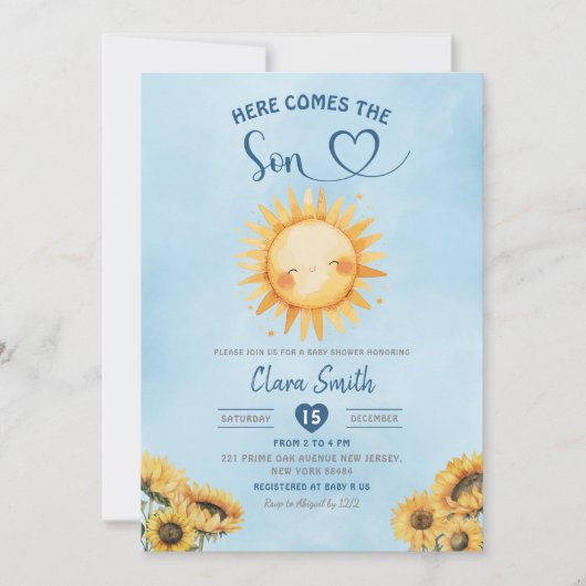 Hier komt het Son Boy Baby shower Kaart (Voorkant)