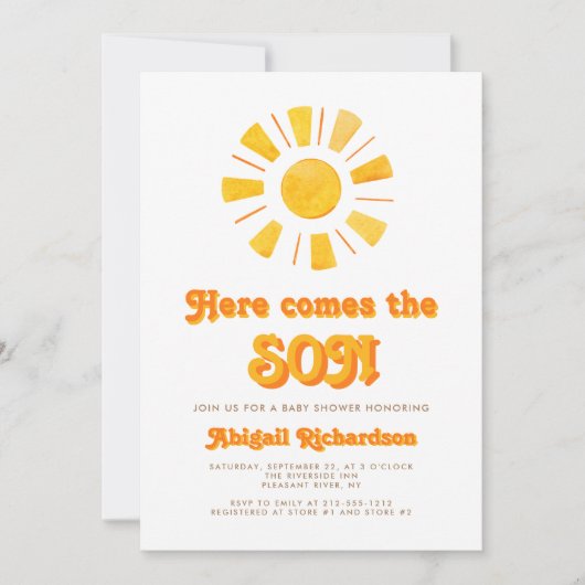 Hier komt het Son Boy Baby shower Kaart (Voorkant)