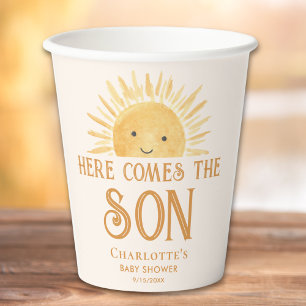 Hier komt het Son Boy Baby shower Papieren Bekers