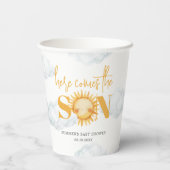 Hier komt het Son Boy Baby shower Papieren Bekers (Achterkant)