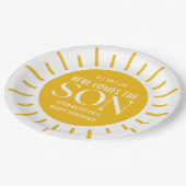 Hier komt het Son Boy Baby shower Papieren Bordje (Gekanteld)