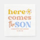 Hier komt het Son Boy Baby shower Servet (Voorkant)