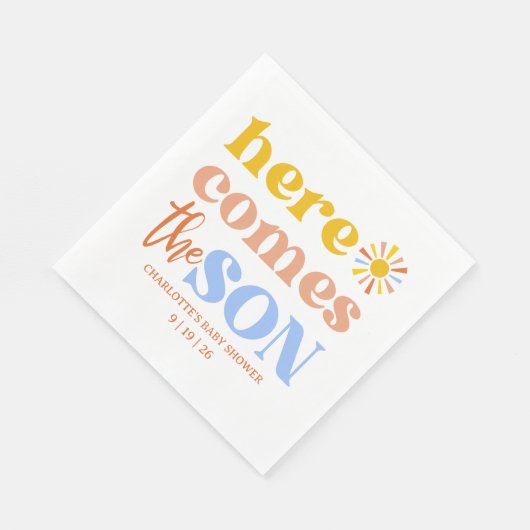 Hier komt het Son Boy Baby shower Servet (Hoek)