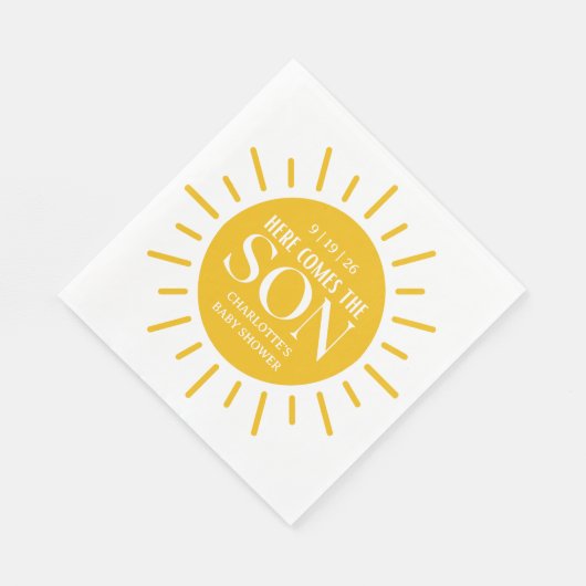 Hier komt het Son Boy Baby shower Servet (Hoek)