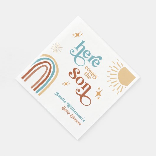 Hier komt het Son Boy Baby shower Servet (Hoek)