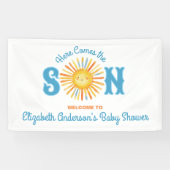 Hier komt het Son Boy Baby shower Spandoek (Horizontaal)