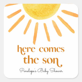 Hier komt het Son Boy Baby shower Vierkante Sticker