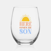 Hier komt het Son Boy Baby shower Wijnglas Zonder Voet (Achterkant)