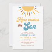 Hier komt het Son Boy Sunshine Baby shower Kaart (Voorkant)