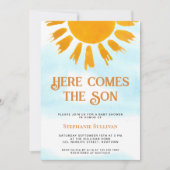 Hier komt het Son Boys Baby shower Kaart (Voorkant)