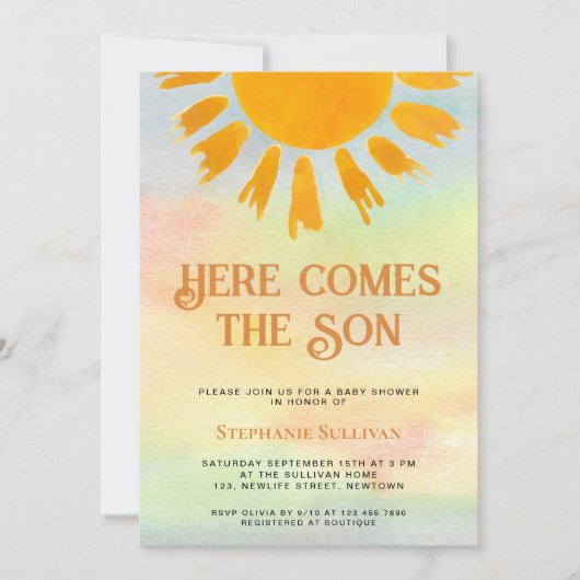 Hier komt het Son Boys Baby shower Kaart (Voorkant)