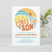 Hier komt het Son Bright Baby shower Kaart (Staand voorkant)