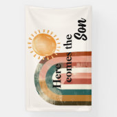 Hier komt het Son Kleurrijke Regenboog Baby shower Spandoek (Verticaal)
