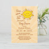 Hier komt het Son Little Sunshine Boy Baby shower Kaart (Staand voorkant)