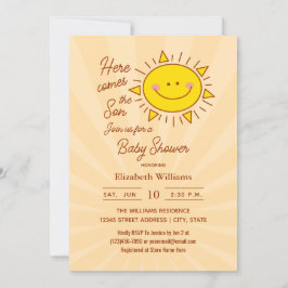 Hier komt het Son Little Sunshine Boy Baby shower Kaart
