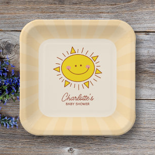 Hier komt het Son Little Sunshine Boy Baby shower Papieren Bordje