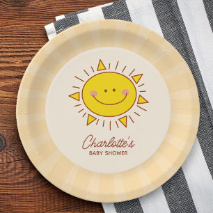 Hier komt het Son Little Sunshine Boy Baby shower Papieren Bordje