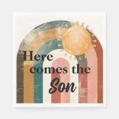 Hier komt het Son Masculine Rainbow Baby shower Servet (Voorkant)