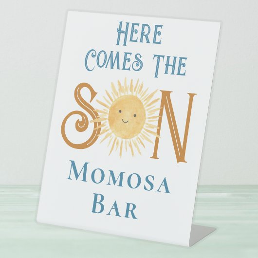 Hier komt het Son Momosa Bar Baby shower Reclamebord Met Voetstuk